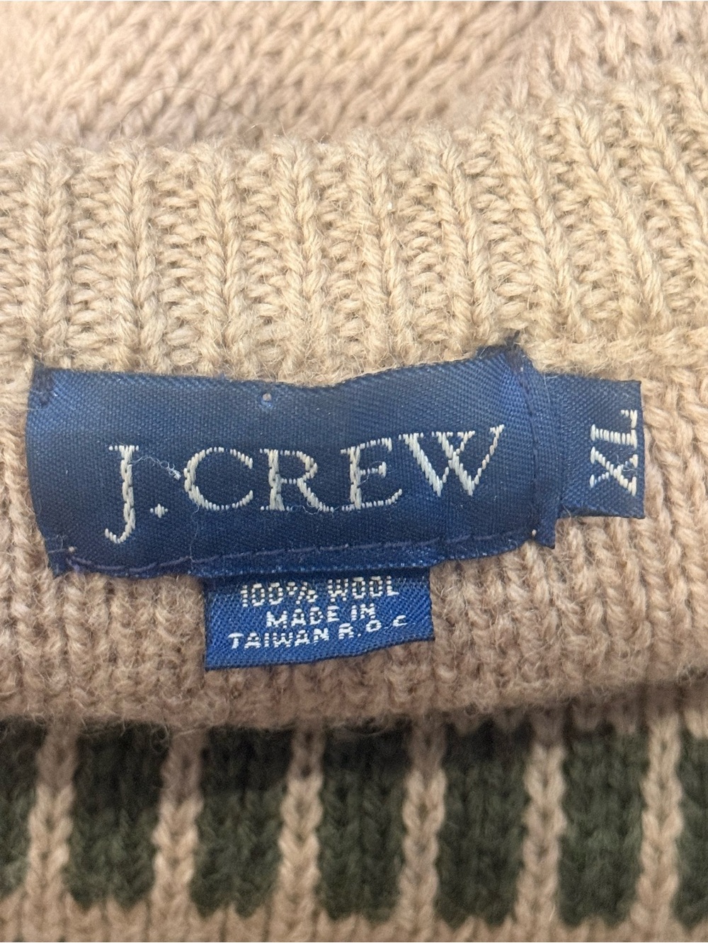 Vintage J.Crew Men's XL Pullover Crewneck 100% Wool Striped Beige Knit Sweater - Picture 4 of 5